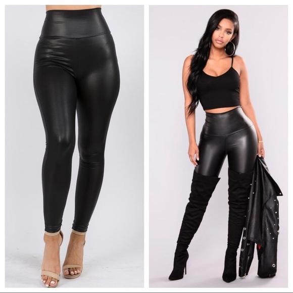 NEW FALL WOMEN’S TRENDY BLACK FAUX SPANX LEATHER LEGGINGS - Picture 12 of 16